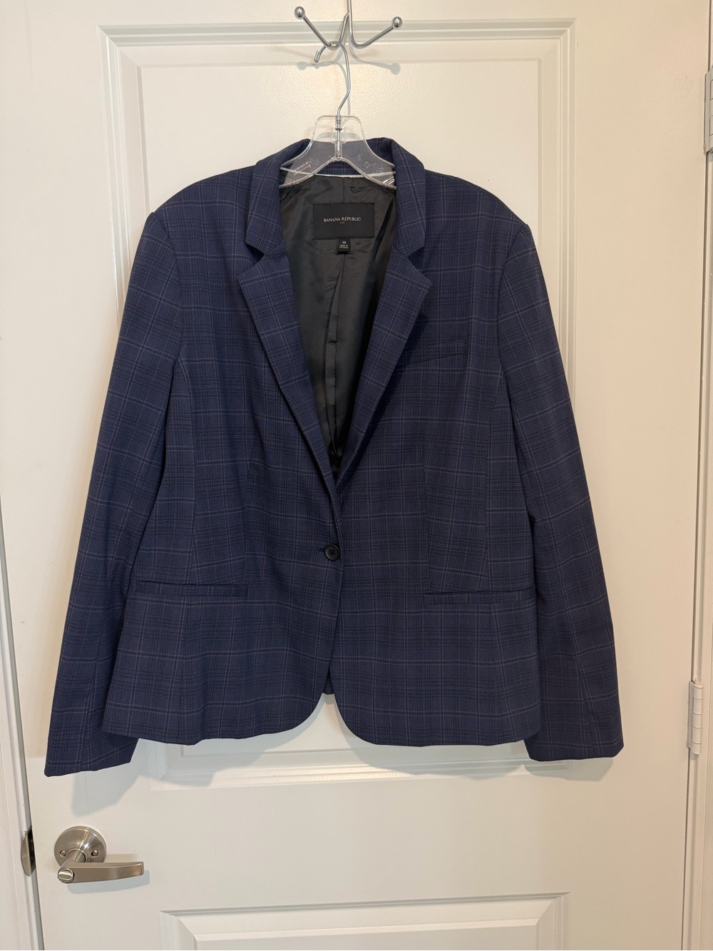 Banana Republic Navy Plaid Blazer Women’s Size 16 Career Office Stretch Jacket